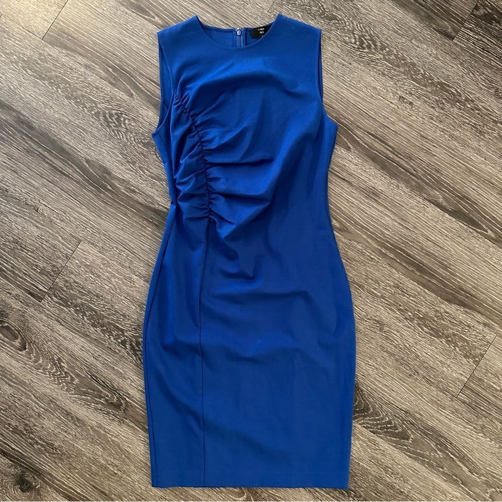 J crew 365 blue side cinched ruching detail dress